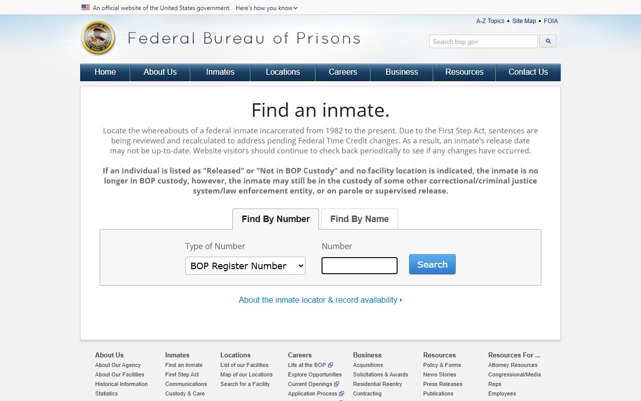 Federal Bureau of Prisons inmate locator for Pennsylvania federal custody