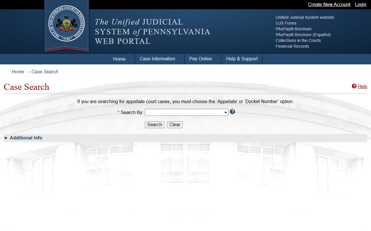 Pennsylvania UJS court portal for records after jail arrest