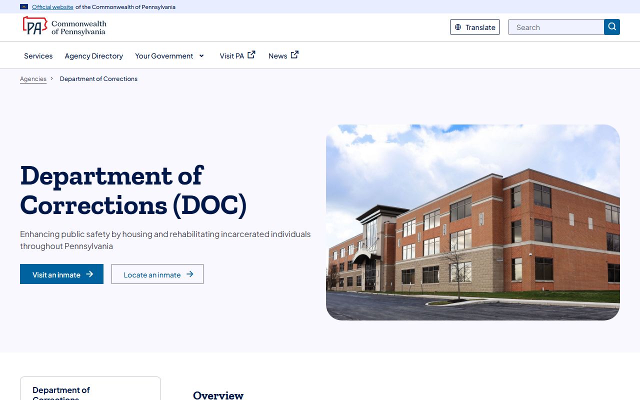 Pennsylvania DOC agency page for inmate population context