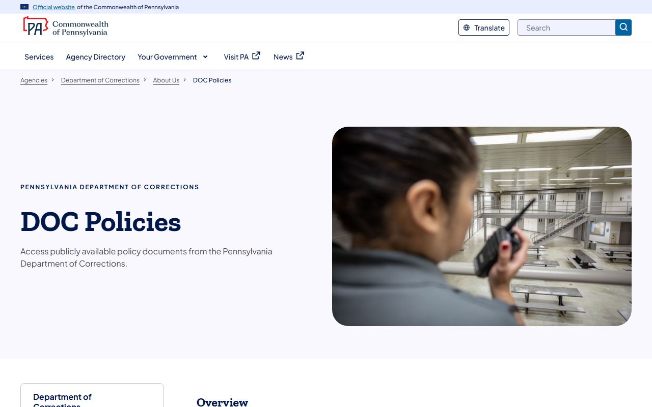 Pennsylvania DOC policy index for prison inmate records and facility rules
