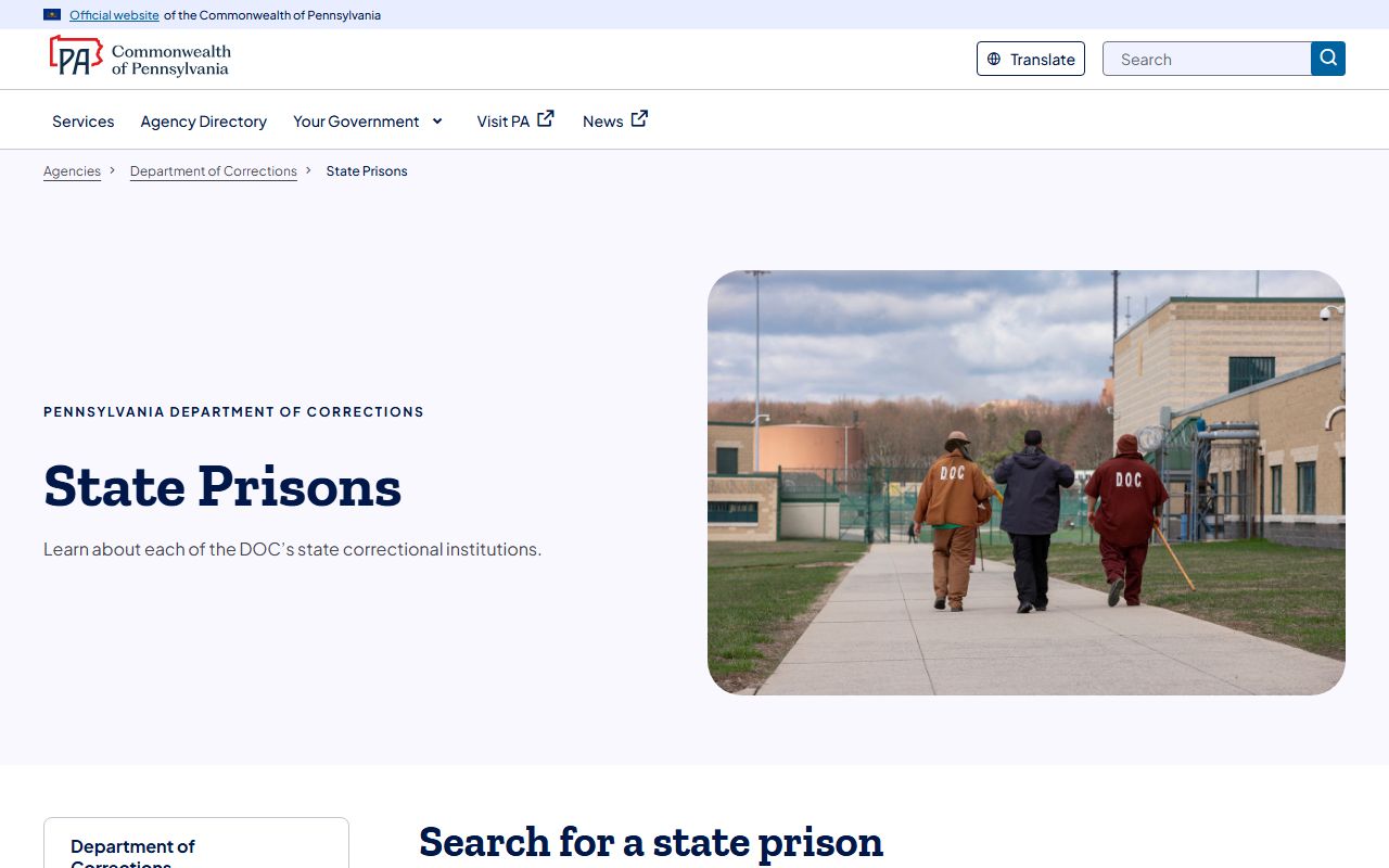 Pennsylvania DOC state prisons directory