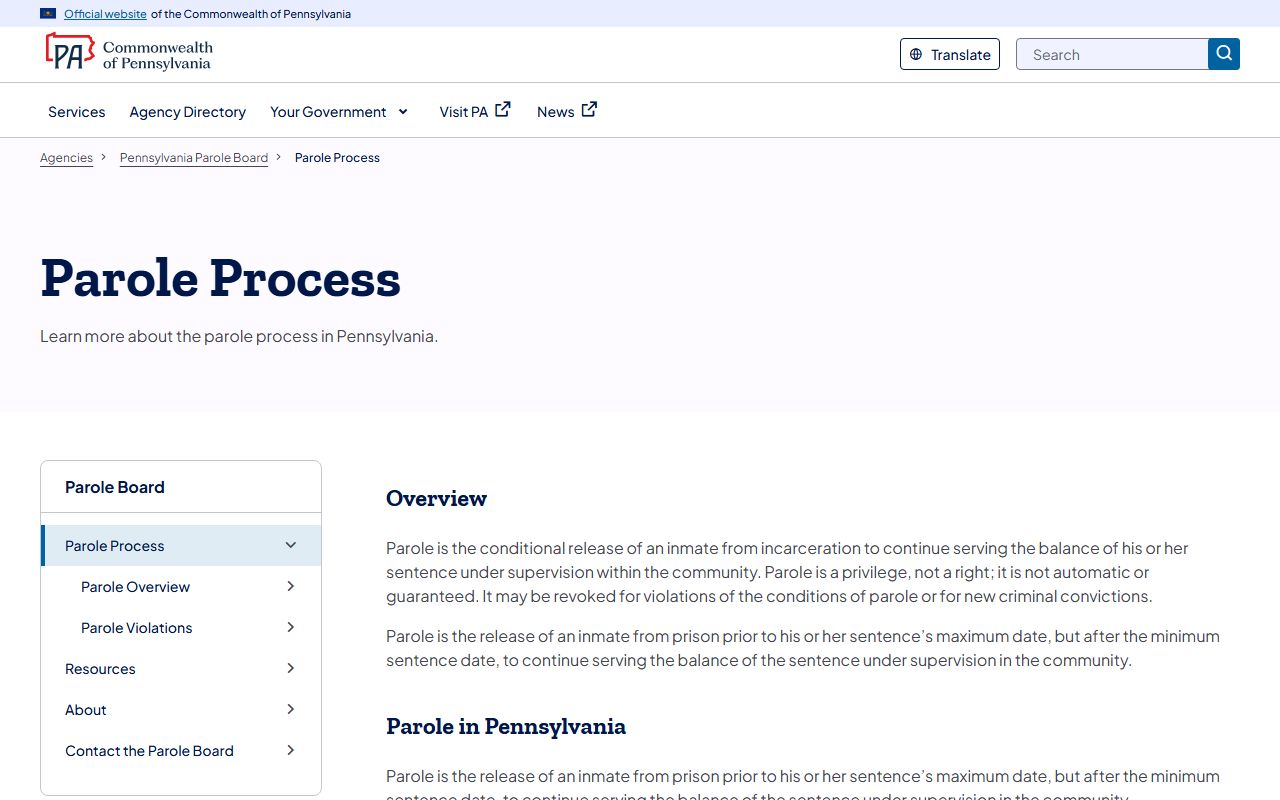 Pennsylvania Parole Board page explaining sentence dates after court records